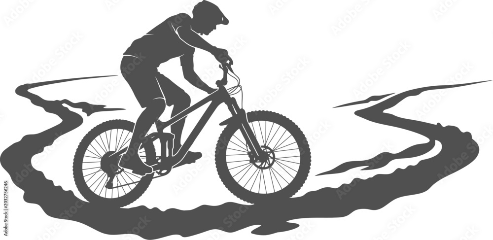 Obraz premium Winding trail mountain biker silhouette vector can editable