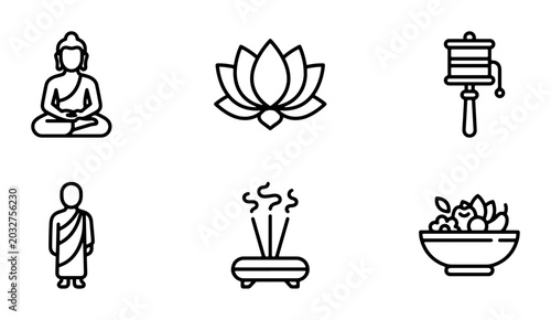 Photos Buddhist Icons Collection: Buddha, Lotus Flower, Prayer Wheel, Monk, Incense, Of