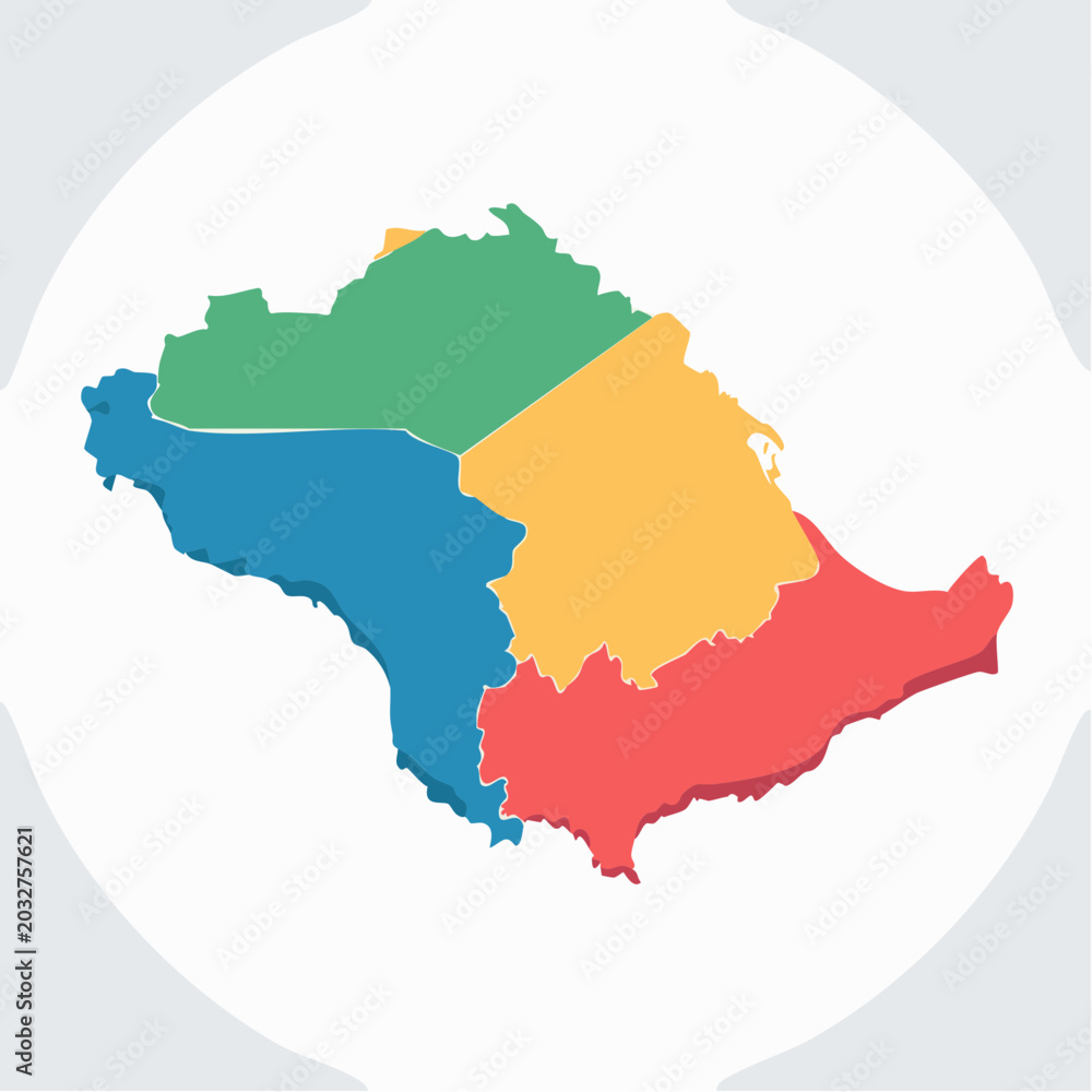 Obraz premium Colorful Map of Saudi Arabia Divided into Regions