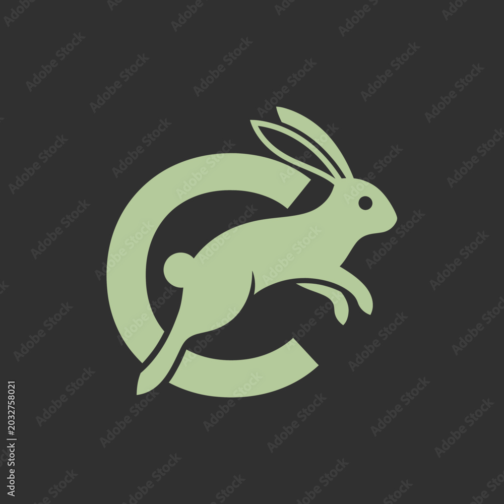 Obraz premium Simplified logo of a rabbit with elongated ears, integrated into a circular shape