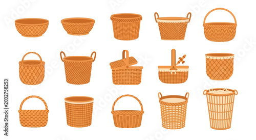Set of Various Wicker Baskets and Woven Containers