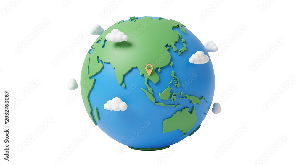 Naklejka premium Global environmental awareness asia 3d model digital art aerial view png