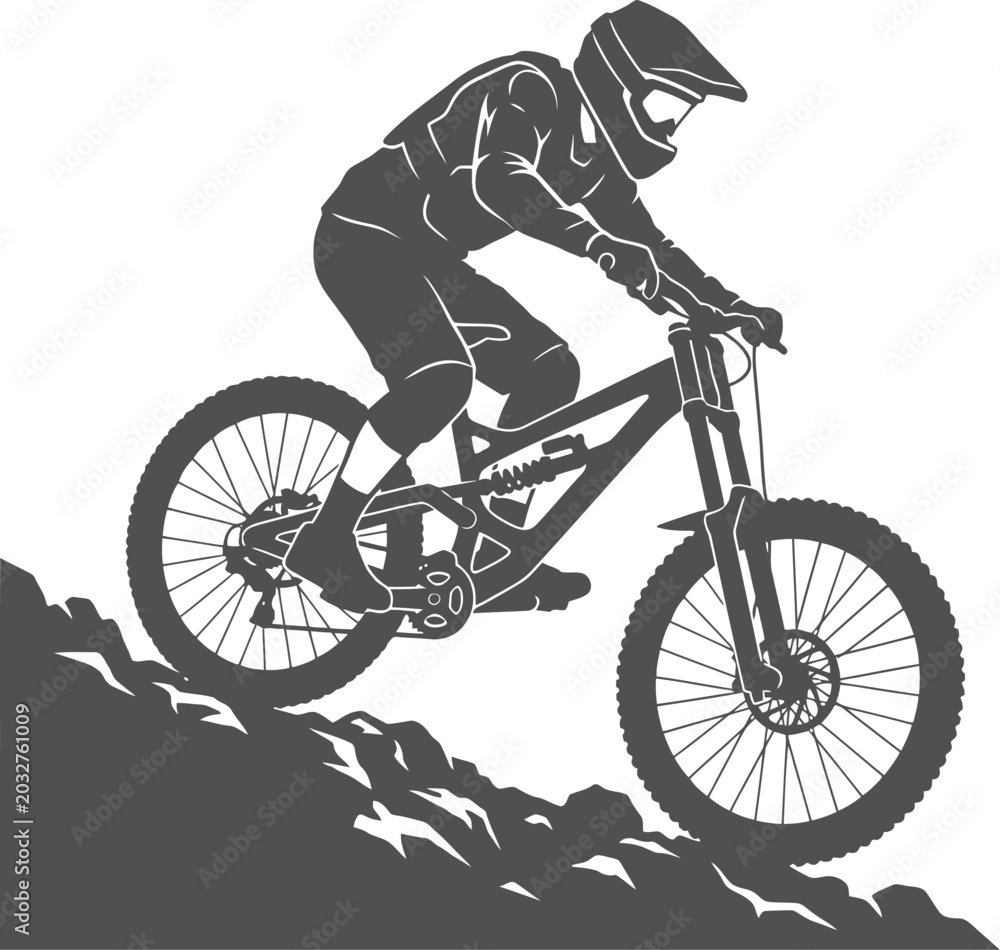 Fototapeta premium Cyclist riding mountain bike on rugged outdoor path vector can be editable