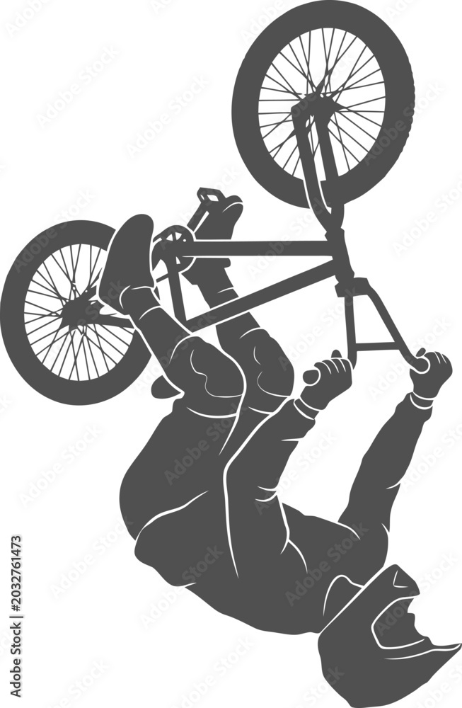 Fototapeta premium Freestyle cyclist silhouette performing bike flip vector can be editable