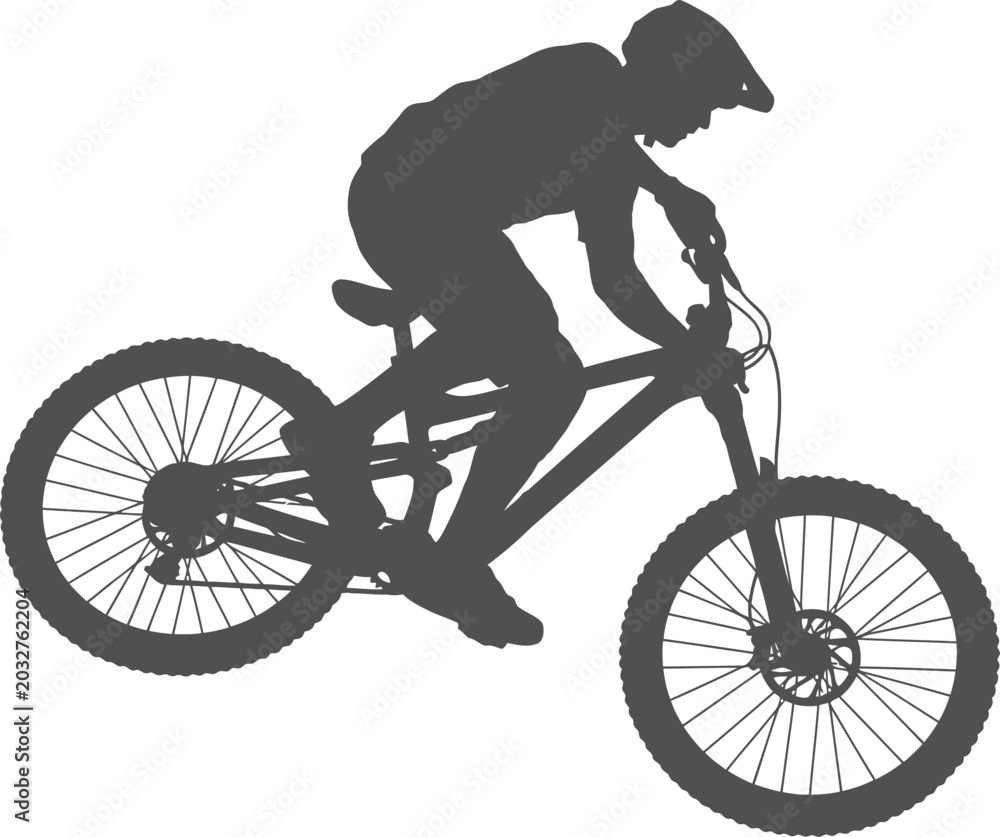 Fototapeta premium Mountain bike rider jumping through the air vector can be editable