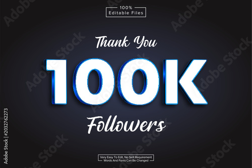 Fotografie Thank you 100k followers text effect style template