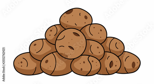 A pile of cute, smiling cartoon potatoes with black outlines