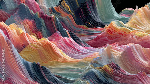 Abstract gradient particle waves seamlessly flowing with soft purple light and bokeh. Orange and blue digital waves. Technology, engineering, science, and artificial intelligence background