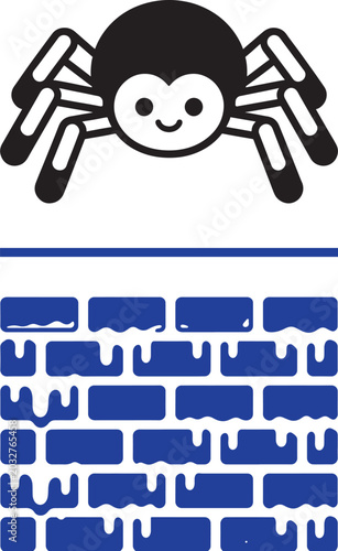 фотографія Cute cartoon spider climbing a blue brick wall vector graphic for children educa