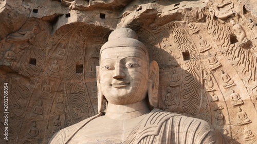 Bild auf Leinwand The old big sculptures view carved on the hill near Datong city in China for the