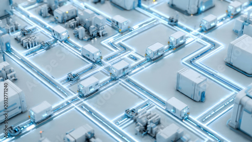 Tableau sur toile Futuristic Smart City Infrastructure with Glowing Network Lines and High-Tech El