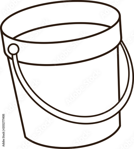 Cute Minimalist Water Bucket Plastic Pail Handle Black Line Art Icon