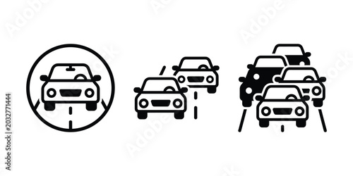 Schilderij op canvas No overtaking road sign and cars on a road vehicles