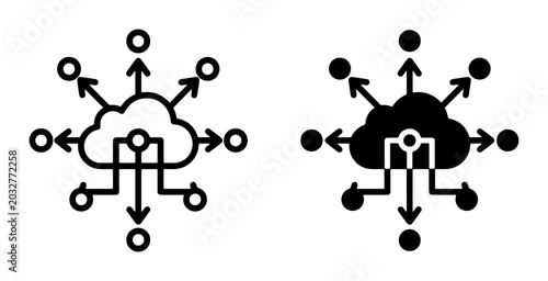 Foto Cloud Computing Network Icons, Data Distribution and Connectivity Symbols, Digit