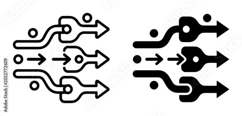 Tableau sur toile Merging Paths Vector Icons, Convergence and Divergence Flow Arrows, Process Stre