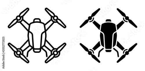 Photos Drone Icons Set, Quadcopter Vector Graphics, Aerial Photography Technology Symbo