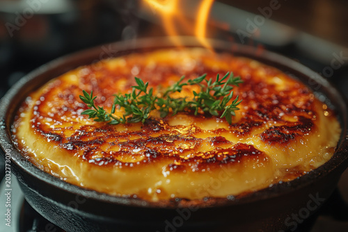 Food pot simmering over fire.