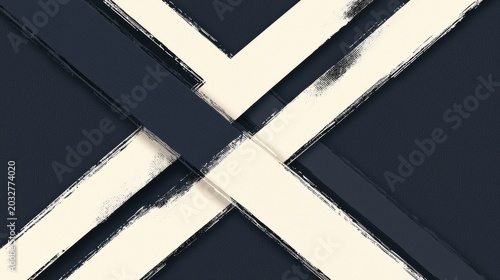 Abstract geometric design with intersecting lines and brushstrokes in black, white, and beige.
