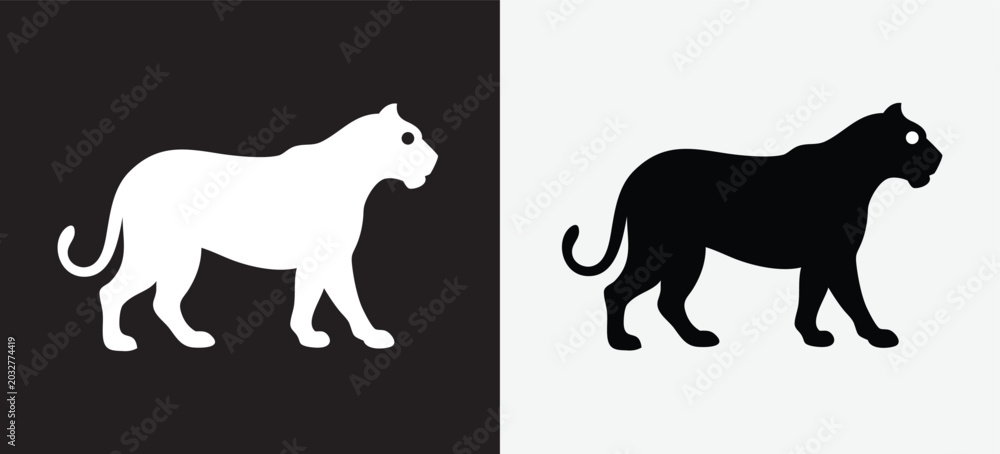 Obraz premium Black and white leopard walking side by side Vector