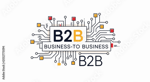 Stylized digital network graphic with B2B text and circuit board elements
