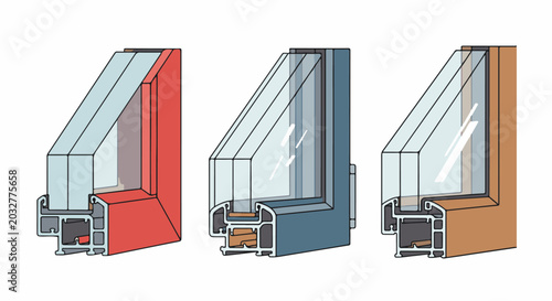 Cross-section diagrams of three different window frame profiles