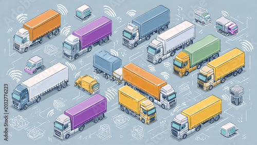 Photos Aerial view of busy city traffic with colorful trucks and cars in urban environm