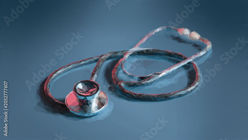 Photos Close-up of a shiny stethoscope with pink accents on a dark background for medic