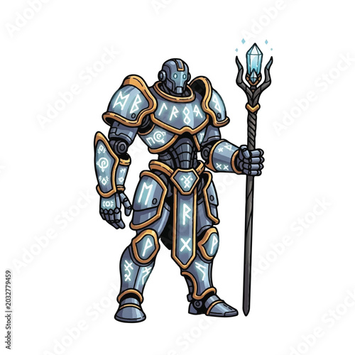 Tableau sur toile Mighty Rune Knight with Crystal Staff Fantasy Character.