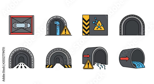 Set of Industrial Tunnel and Pipe Infrastructure Icons