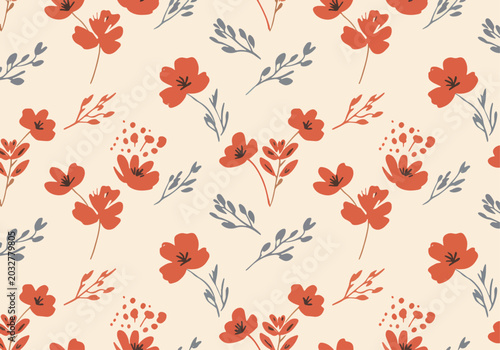 Seamless botanical pattern with stylized natural organic elements