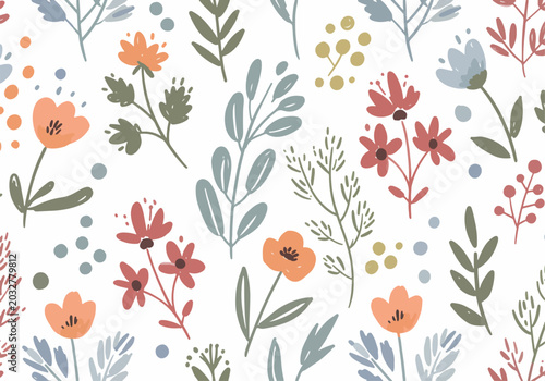 Seamless floral composition with light artistic brush textures