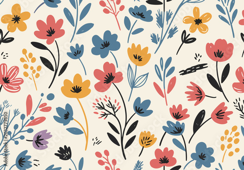 Simple stylish floral illustration with warm harmonious color palette