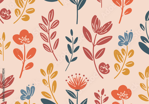 Soft botanical illustration with whimsical flower arrangement details
