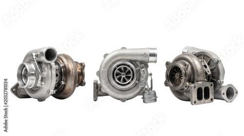 Billede på lærred Set of 3 identical turbocharger compressor turbines forced induction design layo
