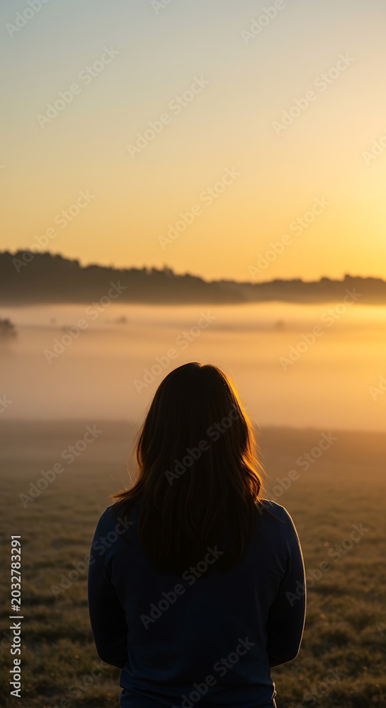 Fototapeta premium Golden Hour Solitude: A Misty Dawn