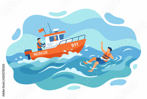 Photos Emergency Medical Coast Guard Rescue Boat Saving a Drowning Person