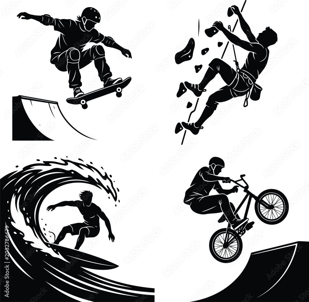 Fototapeta premium Extreme Sports Silhouettes Vector Set