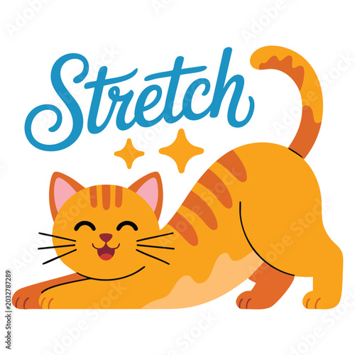 Tableau sur toile Cat stretching flexibility flat sticker illustration