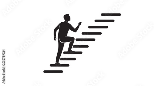 Black silhouette of a man running up stairs