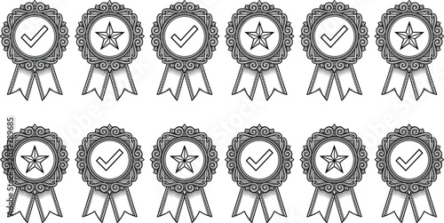 Foto Black and white rosette badges with stars and checkmarks