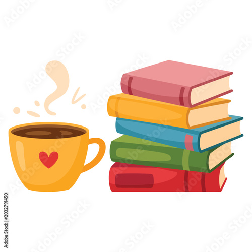 Quadro em tela Cute colorful book collection with stacks and piles of open and closed books