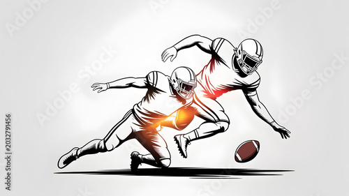 American Football Players Tackling with Loose Ball Sports Illustration