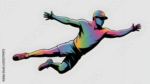 American Football Player Diving Catch Colorful Sports Illustration