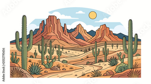 Fotografía Desert landscape with cactus plants.