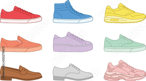 Photos Colorful Shoes Collection Set with Sneaker High Top Slip On Loafer Oxford and Ch