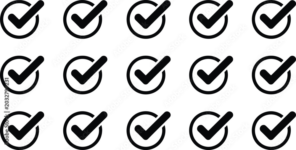 Fototapeta premium Checkmark icon vector set with approved checkbox and validation symbols isolated on white background