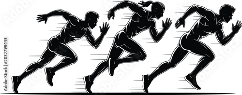 Photos Men and women sprint runner silhouette vector set with dynamic athletic poses is