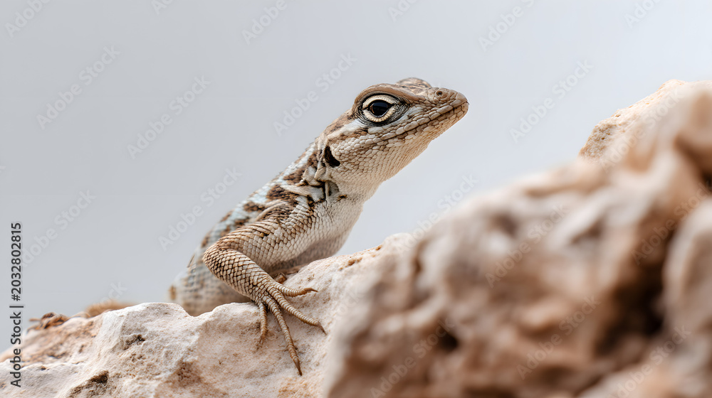 Fototapeta premium Intricate Lizard Perched Attentively Rock