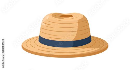 accessory, strawhat, hat, summer, beach, fashion, woven, sunhat, vacation, tropical, casual, rustic, apparel, stylish, vector, illustration, isolated