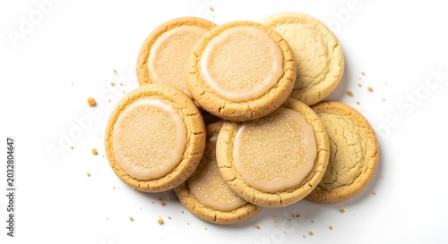 Golden Biscuits Piled on White Background